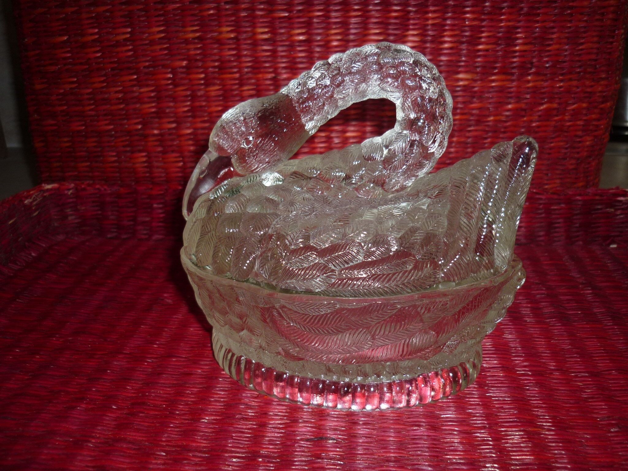Swan-shaped glass butter dish