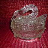 Swan-shaped glass butter dish