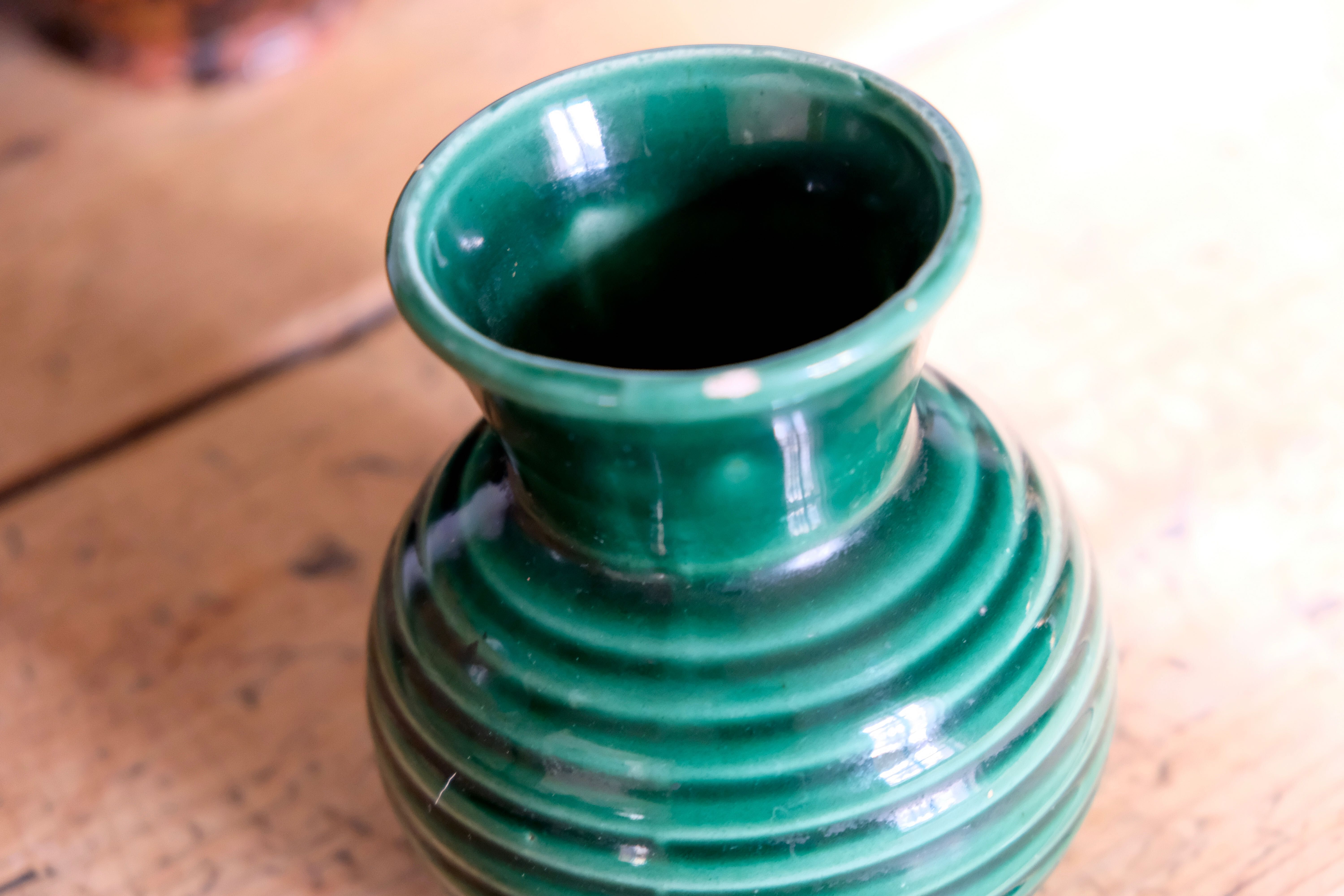Ancient vase in green ceramic Poet Laval