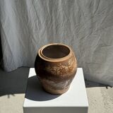 Grand pot à couvercle en grès ovale H24