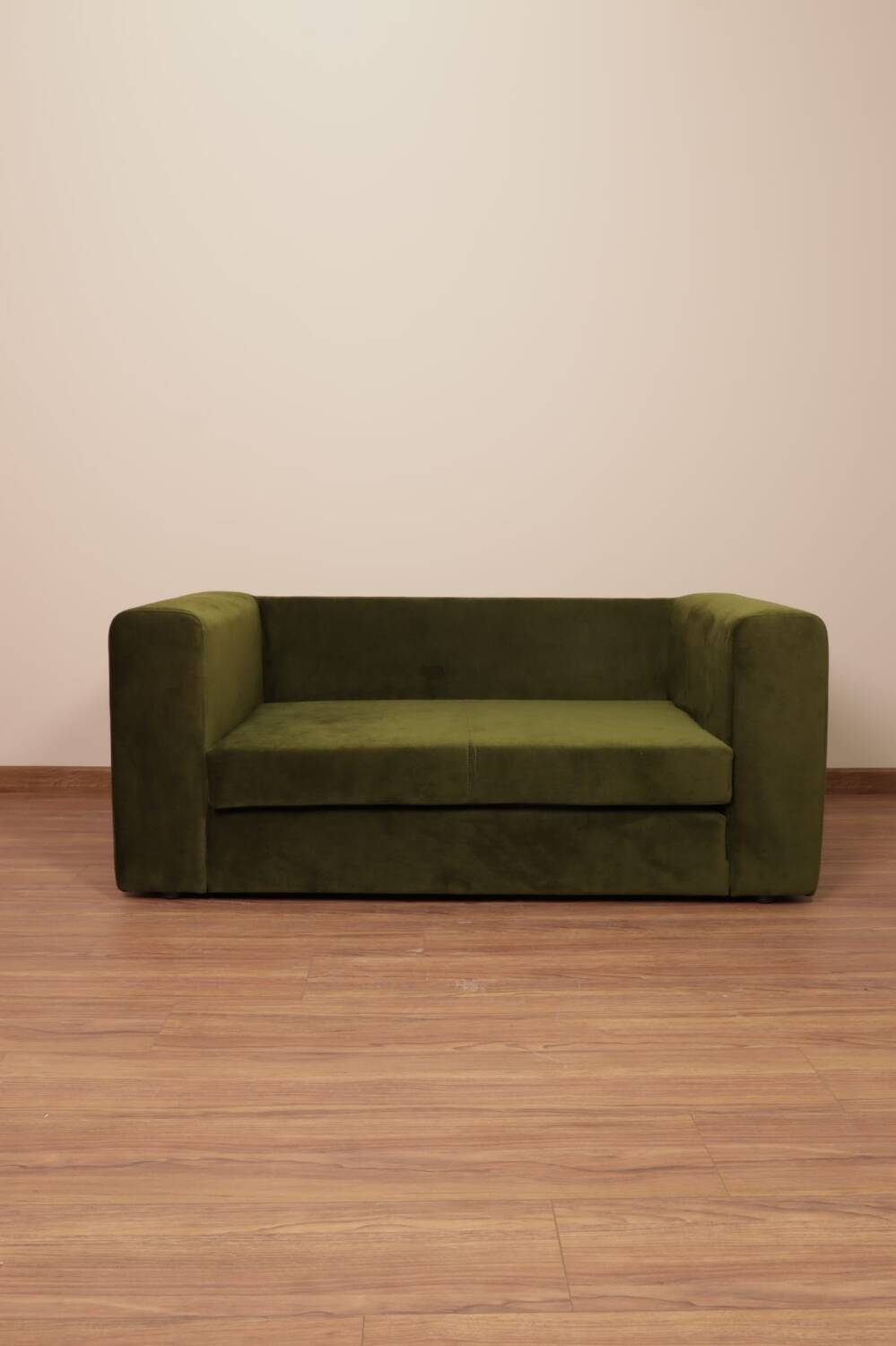 Olive velvet two-seater sofa