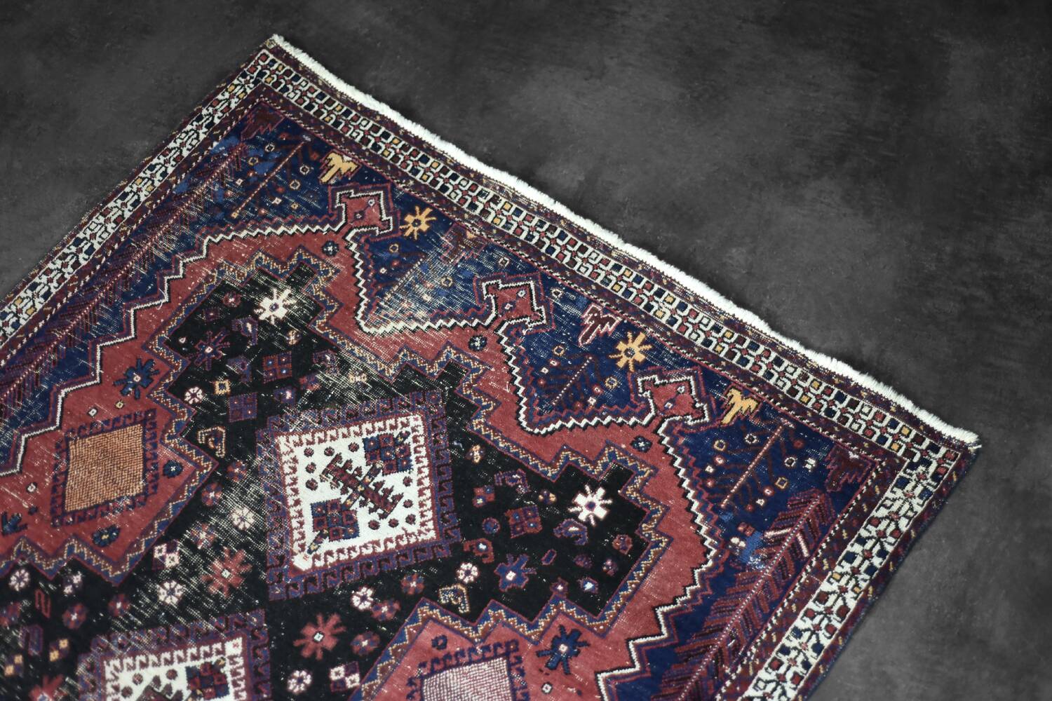 Handwoven Afshar oriental rug, Middle East, 1950s