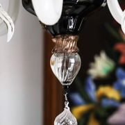 Small Venetian chandelier made of hand-blown Murano glass, lilac and pearlescent.