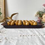 Vintage ceramic snail shells Made in France and Scandinavian style mahogany tray
