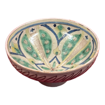 Coupe sur pied Mokhfia céramique polychrome Tortue Tronja Fès Maroc XXème