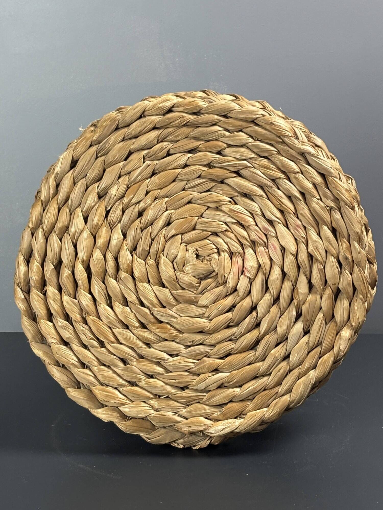 Midcentury braided rope tripod stool in the style of Audoux & Minet, 1950s