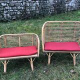 Bamboo rattan benches for kids vintage 60s