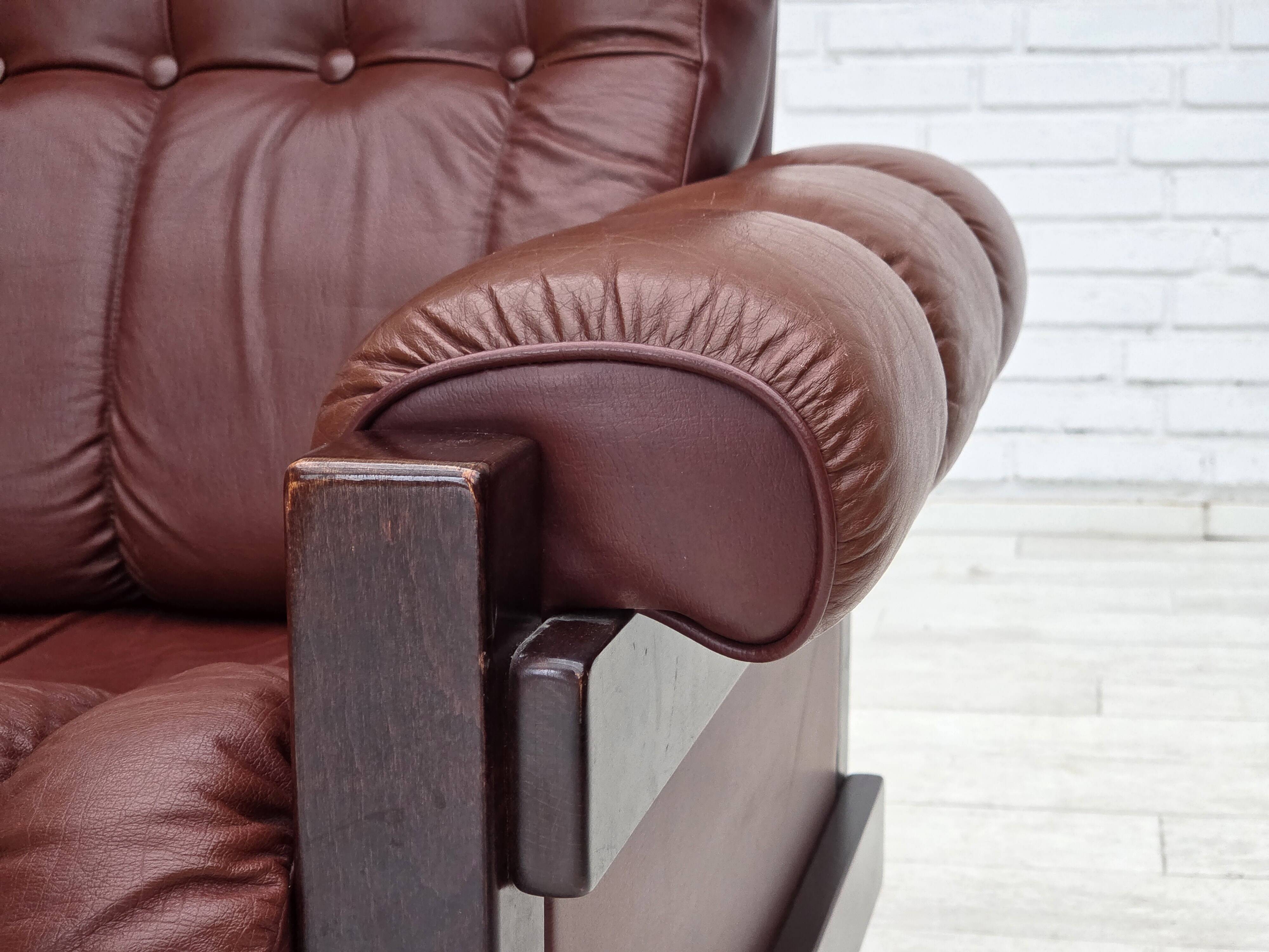 1970s, Scandinavian armchair, furniture leather, dark beech wood.
