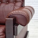 1970s, Scandinavian armchair, furniture leather, dark beech wood.