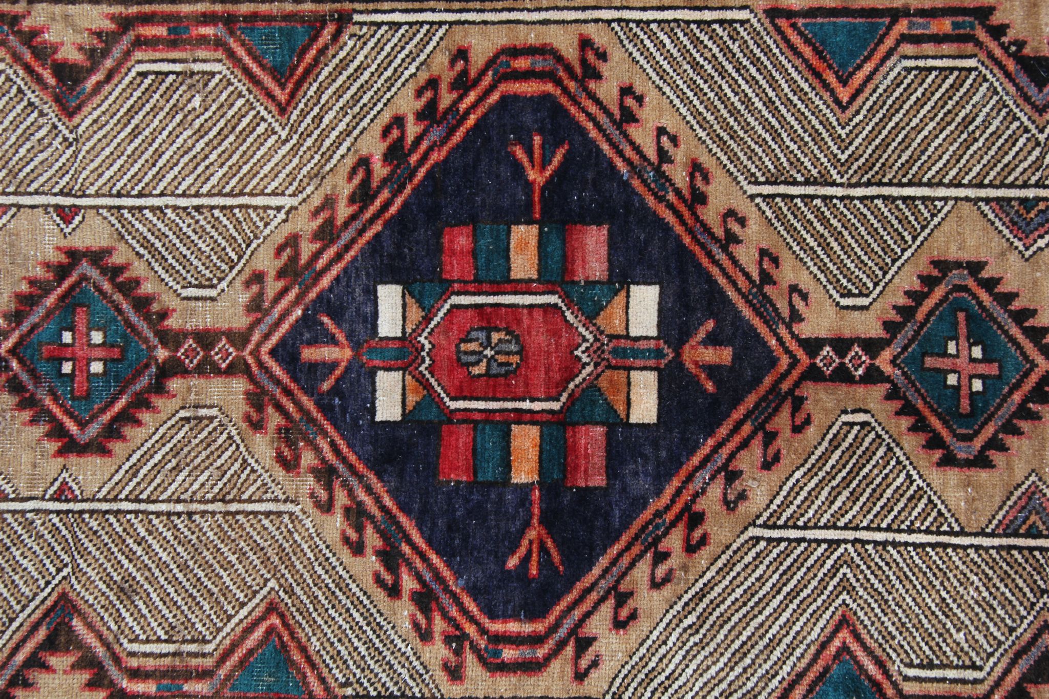 Traditional tribal wool runner rug long handmade oriental wool carpet 100x450cm