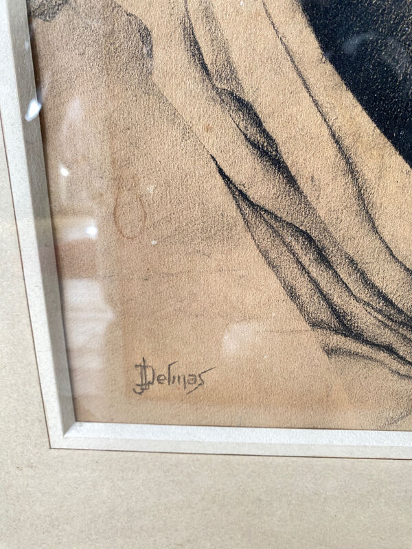 Dessin fusain signé Delmas