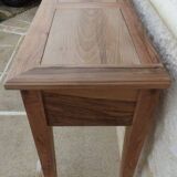 Console in solid walnut with a natural finish, featuring three drawers with a belt.