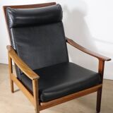 Pair of Scandinavian teak and leatherette armchairs, 1960