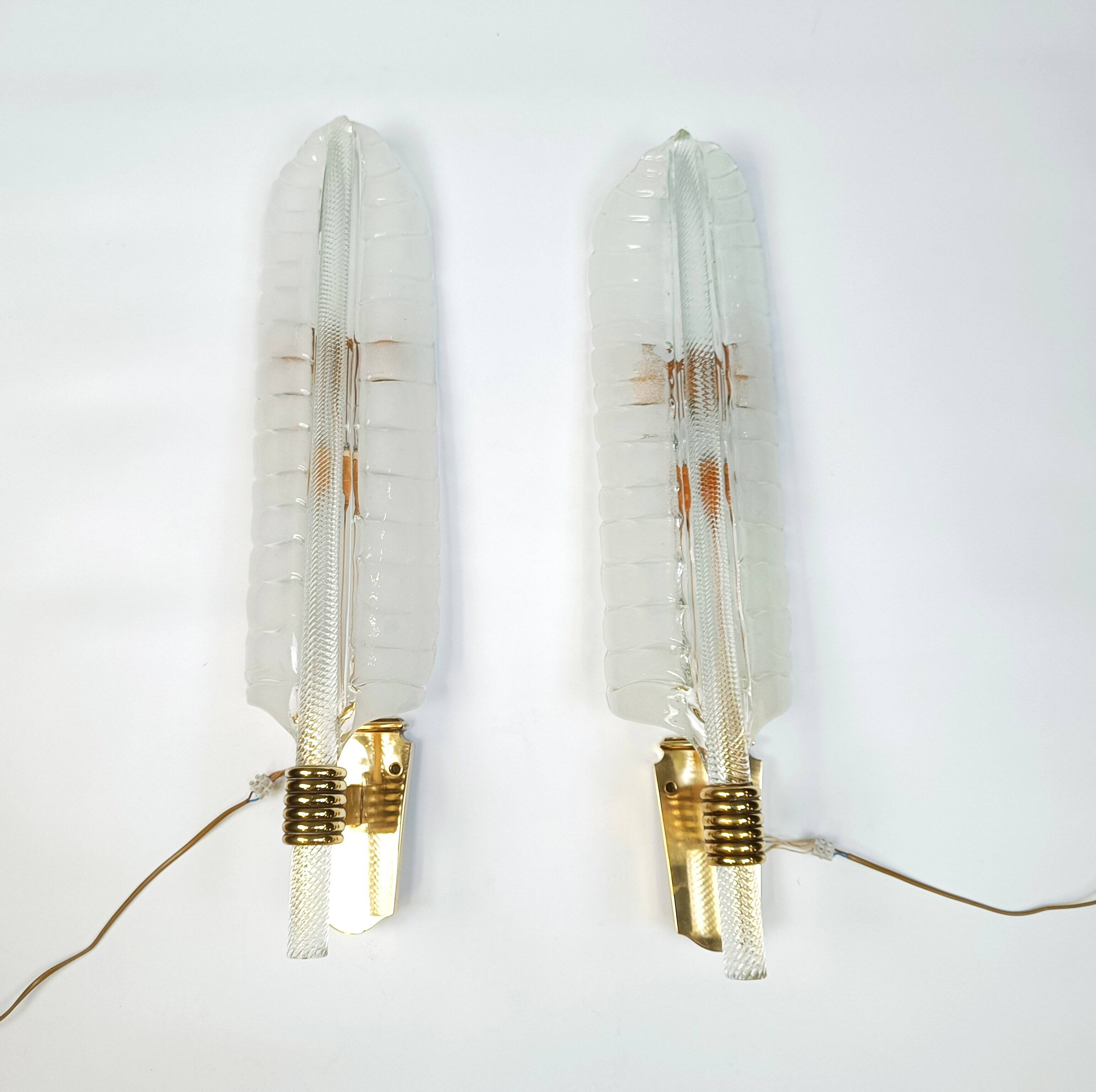 Pair of large crystal 'feather' wall lamps by André Arbus & Veronese, 1950s