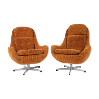 Set of two orange wing armchairs Interier Praha, Czechoslovakia