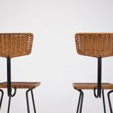 Paire de tabourets modernistes en rotin Erwin Behr