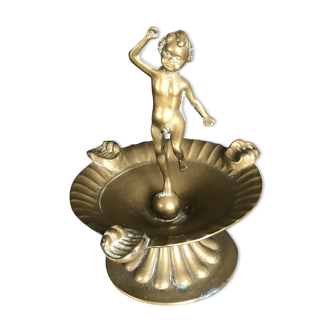 Old ashtray brass pedestal with cherubim decoration 14 cm