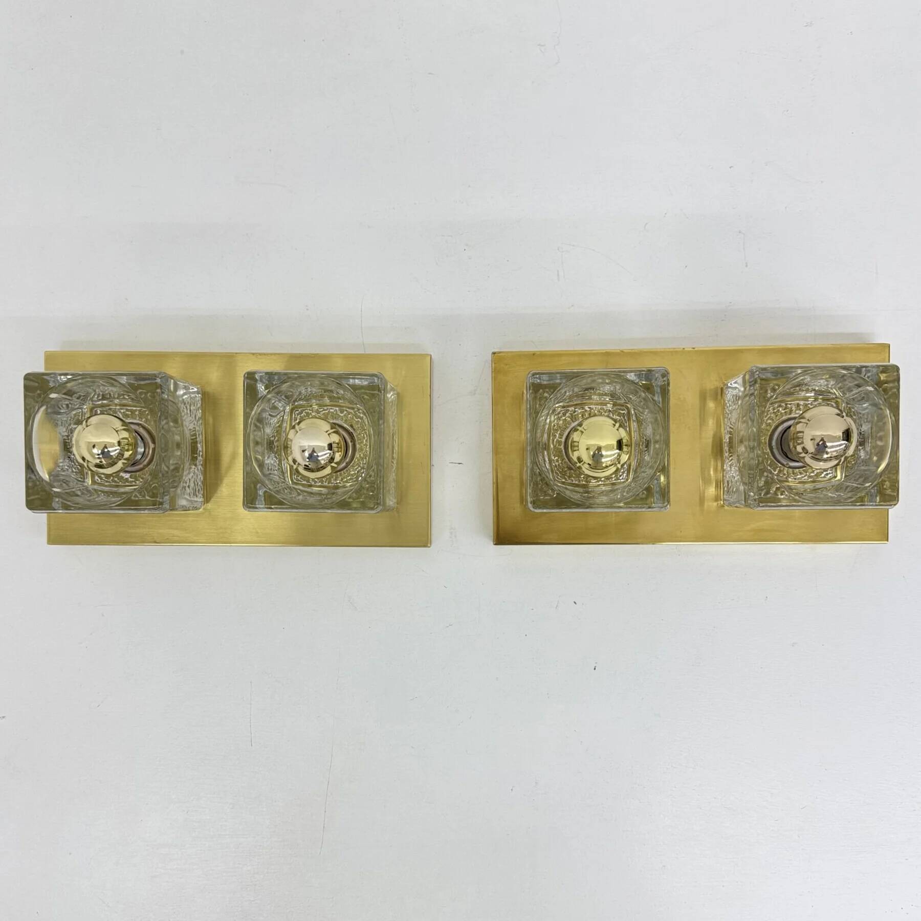 Pair of Peil & Putzler ice cube glass wall lamps, 1970s