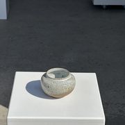 Small white ball vase tight neck in glazed speckled ceramic