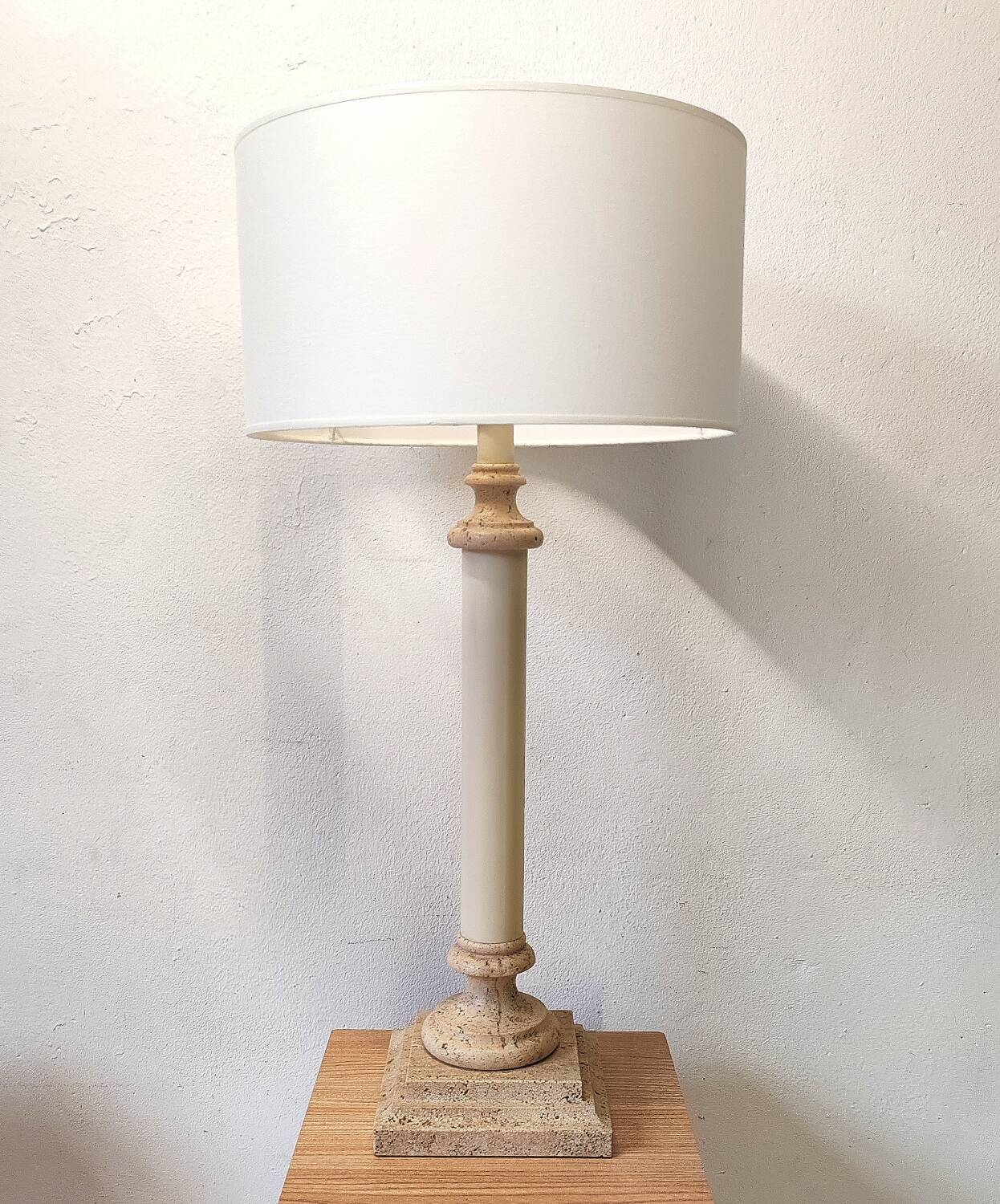 Empire style column lamp in travertine