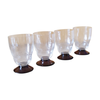 Vintage foot glass in transparent glass and purple foot