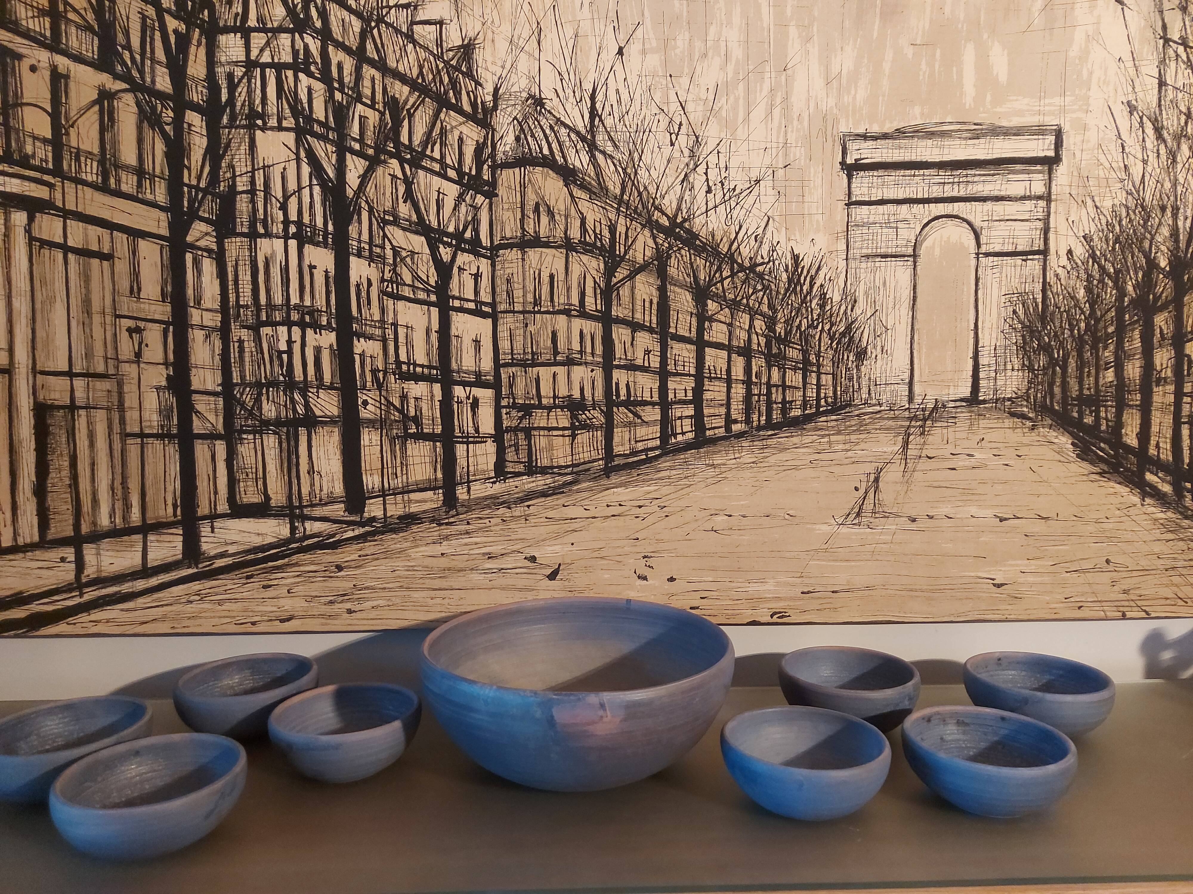 Set of 9 ceramics 60, 70'S, Jean Pierre Gasnier, Salad bowl and cups