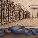 Set of 9 ceramics 60, 70'S, Jean Pierre Gasnier, Salad bowl and cups