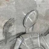 Signed cubist scene drawing