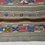 5x7 Gray & Green Pinstriped Turkish Kilim Rug, 147x218Cm