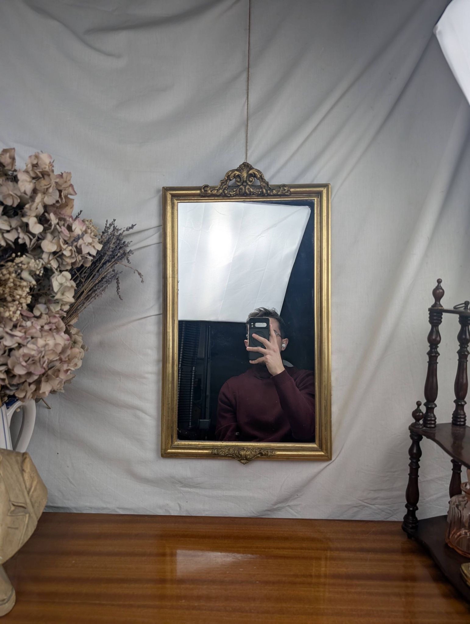 Golden Wall Mirror 57x33 Rococo Style, Louis XV in Wood and Stucco Vintage 50s