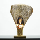 Rare brass lamp stones by Henri Fernandez for Maison Honoré 1970