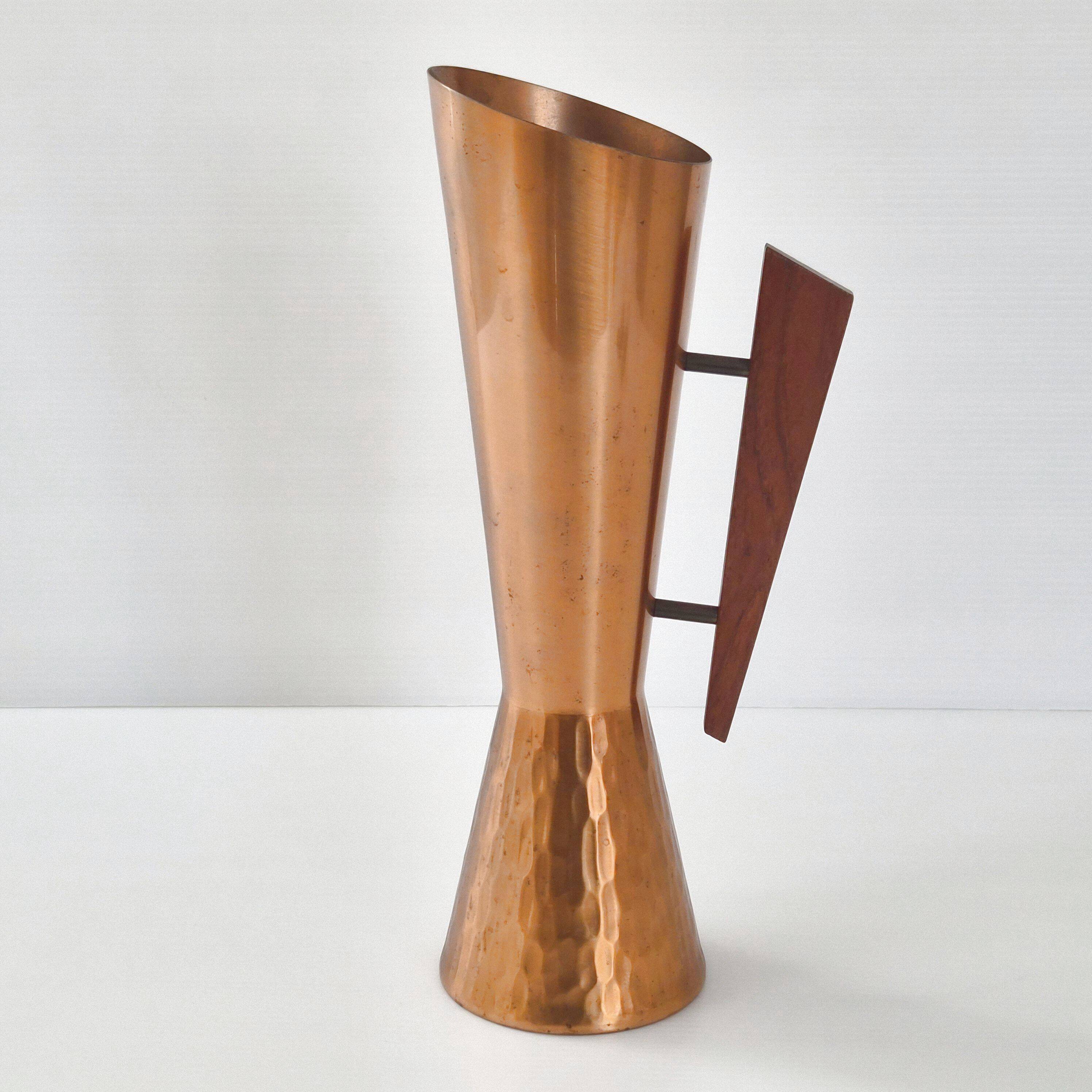 Vintage scandinavian vase denmark 1960 dahlmann in teak & hammered copper 60s