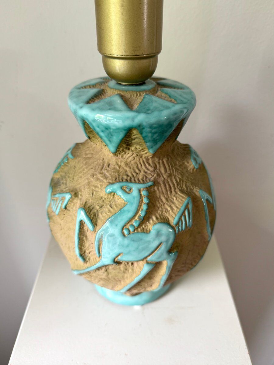 Italian ceramic table lamp with horse relief, 1950s