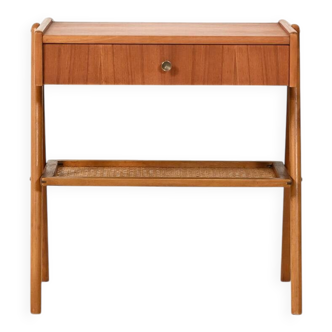 Scandinavian vintage bedside table in teak with Vienna cane