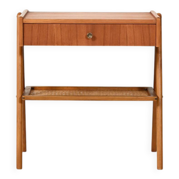 Scandinavian vintage bedside table in teak with Vienna cane