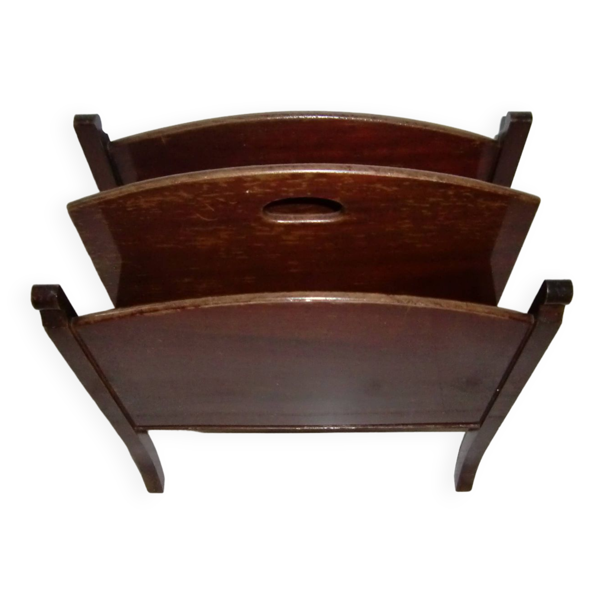 Mahogany magazine rack, 2 brown compartments