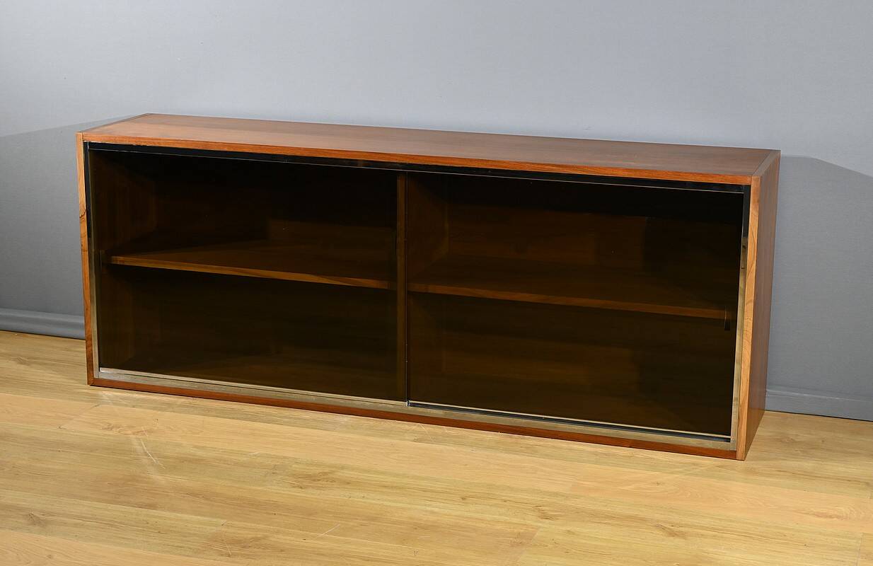 Long Glass Bookcase in Walnut, Rozaffy Style – 1960