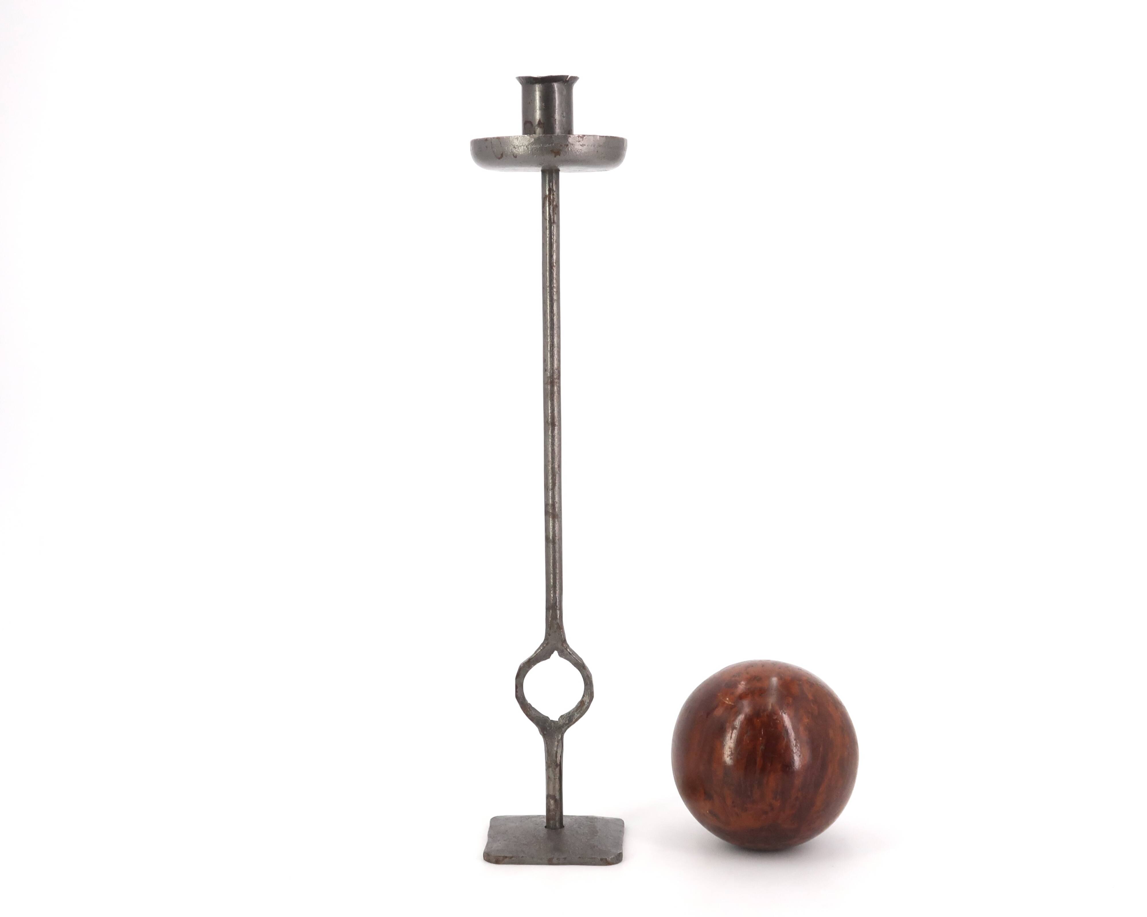 Modernist steel candle holder signed Robert J, 1970s