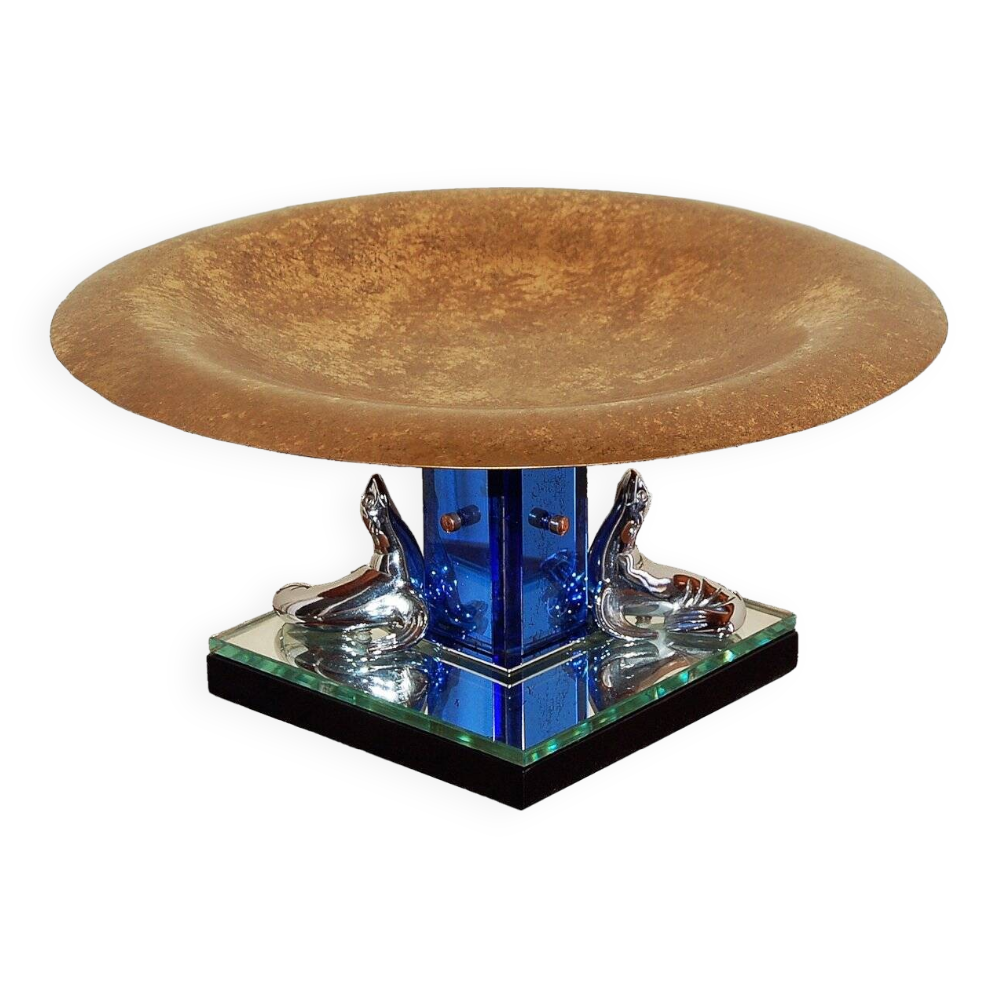 Art Deco Bronze and Stained Glass Centerpiece from Buschi, 1930s