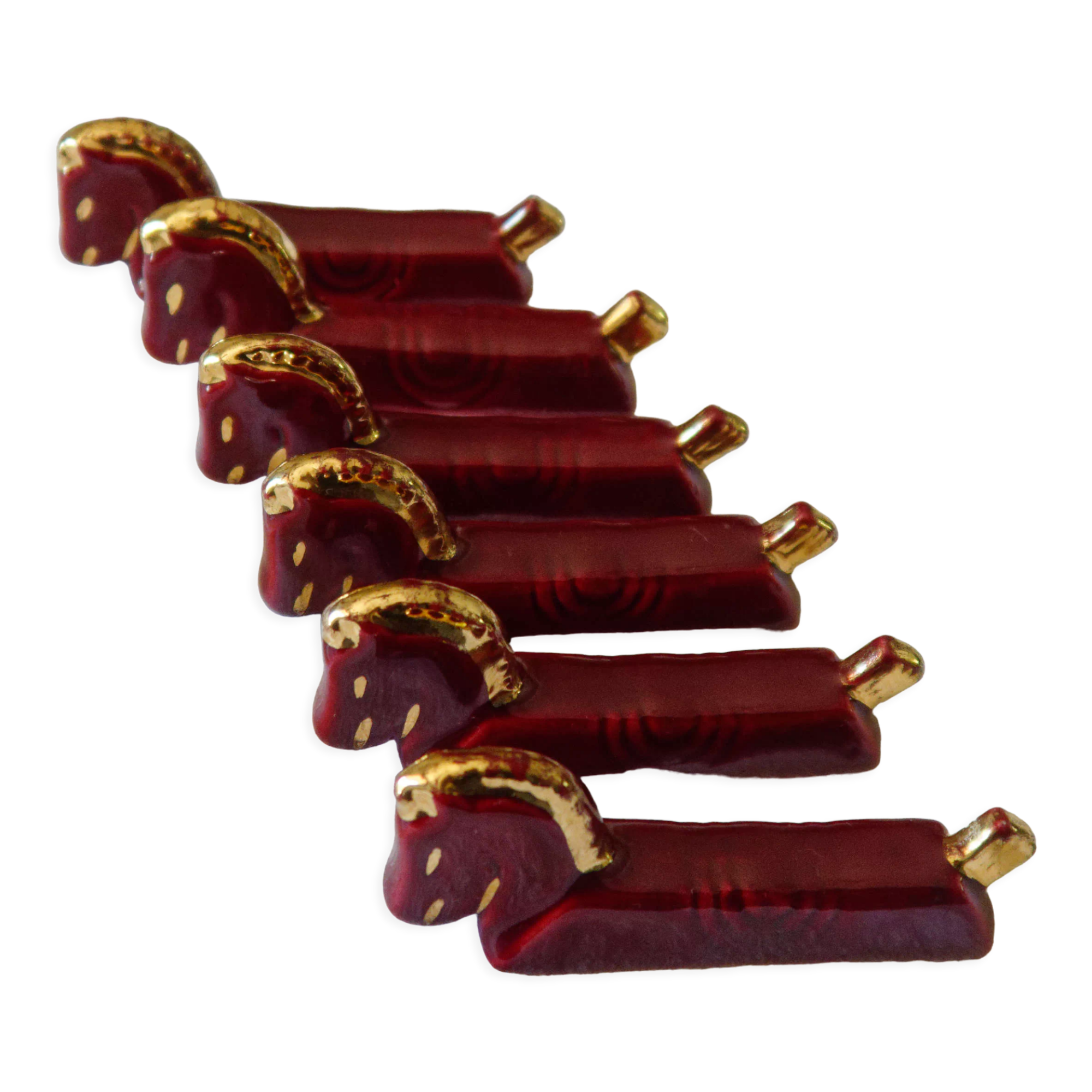 6 vintage ceramic knife holders Bordeaux and gold