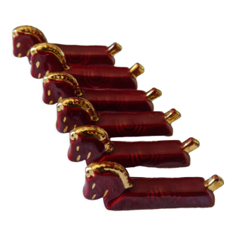 6 vintage ceramic knife holders Bordeaux and gold