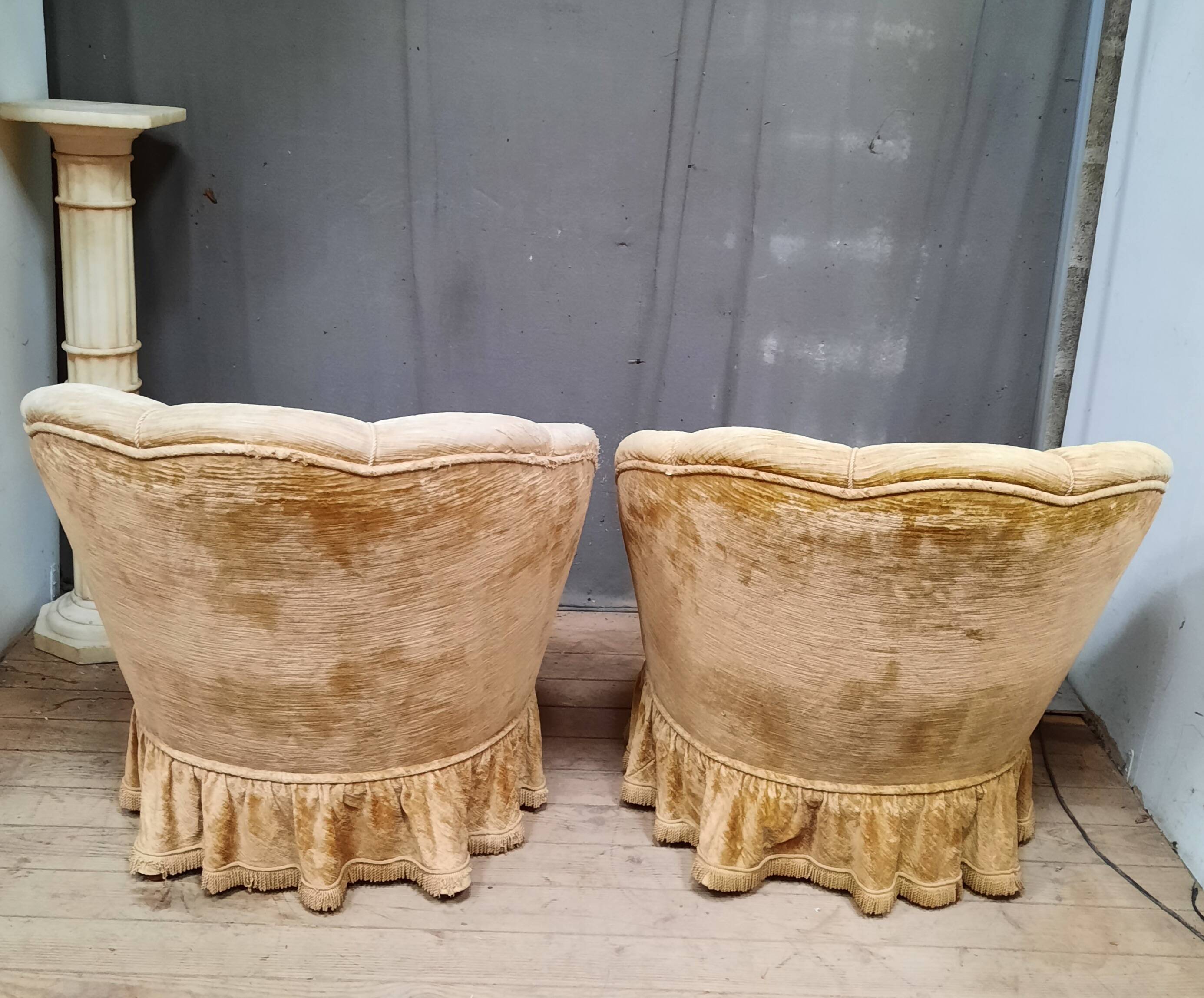 Pair of flared back toad armchairs