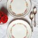 Old mismatched earthenware dessert plates with gold accompanied by a dish