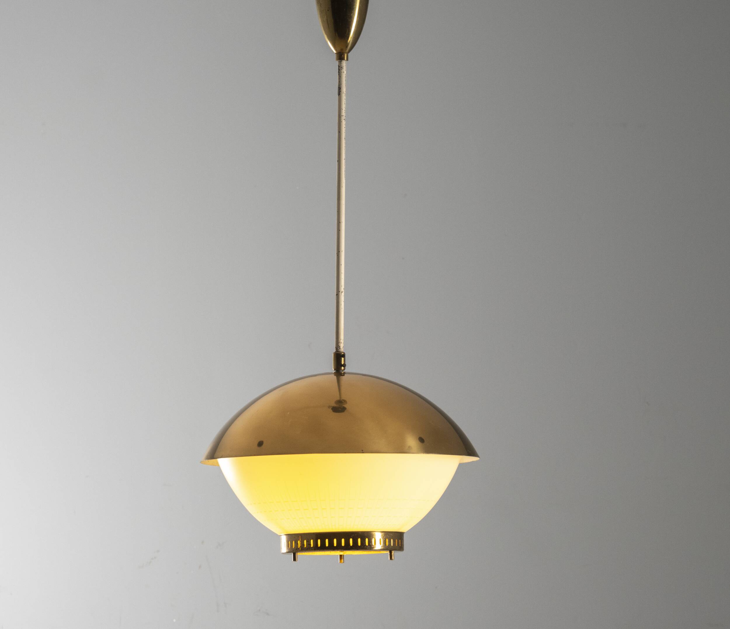 Large brass pendant with engraved opaline glass