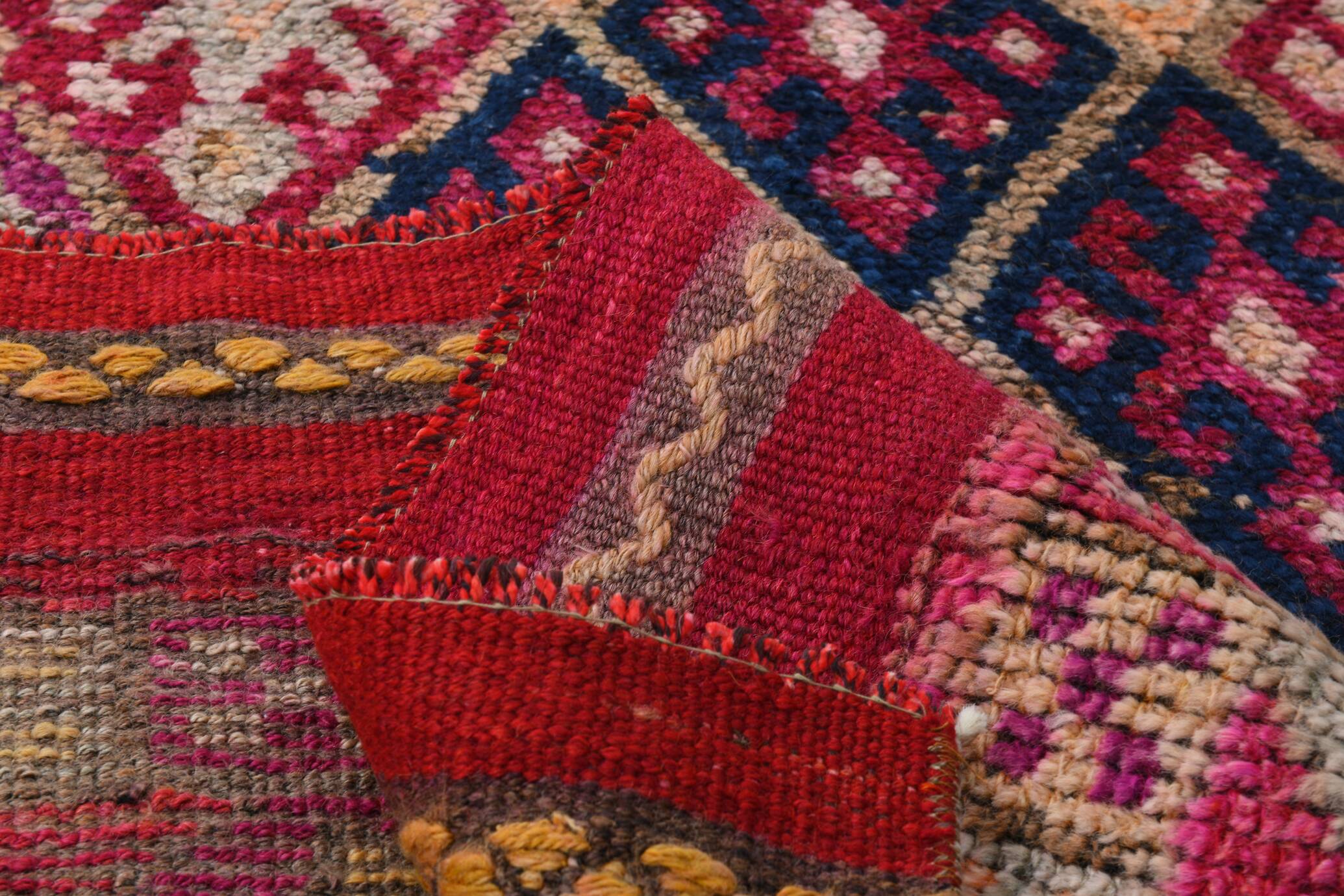 3x12 Red & Navy Blue Oushak Runner Rug, 83x352Cm