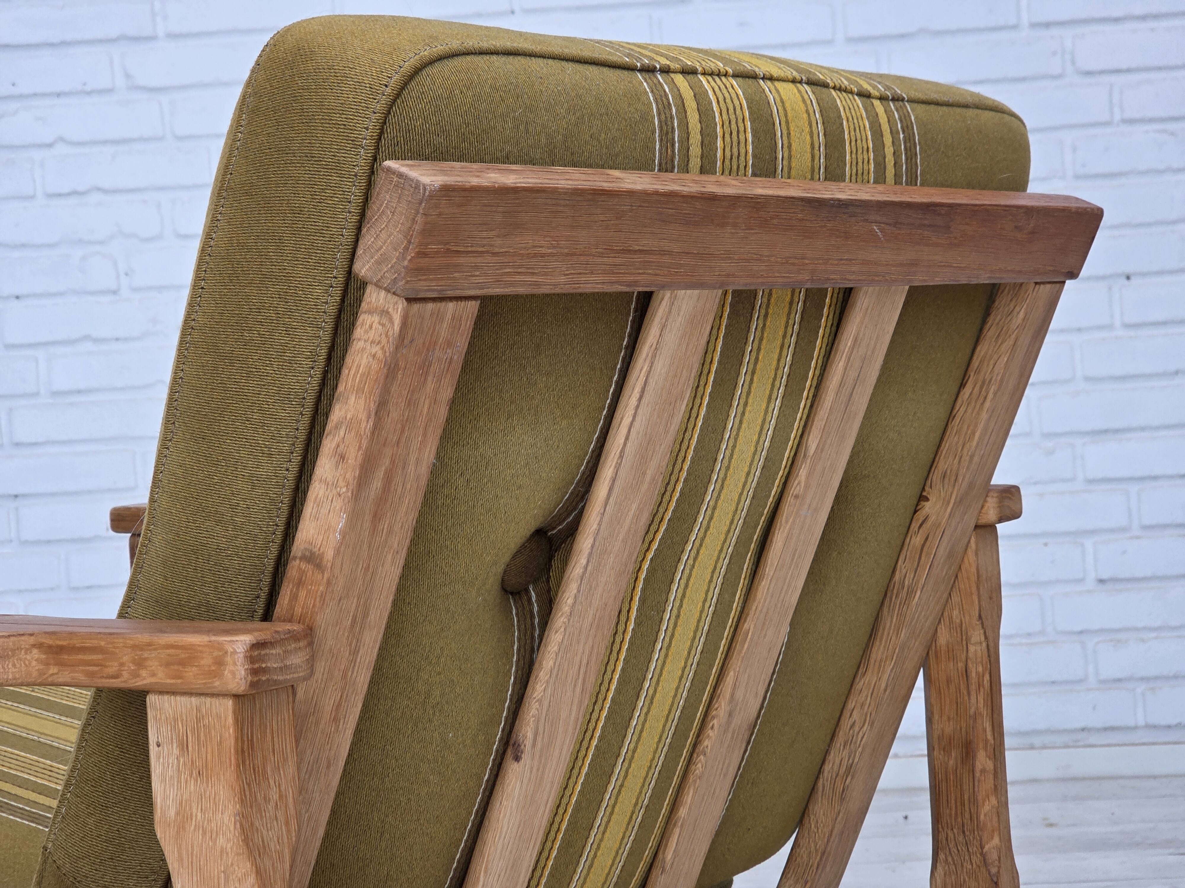 1970s, Danish armchair, furniture wool, solid oak wood.