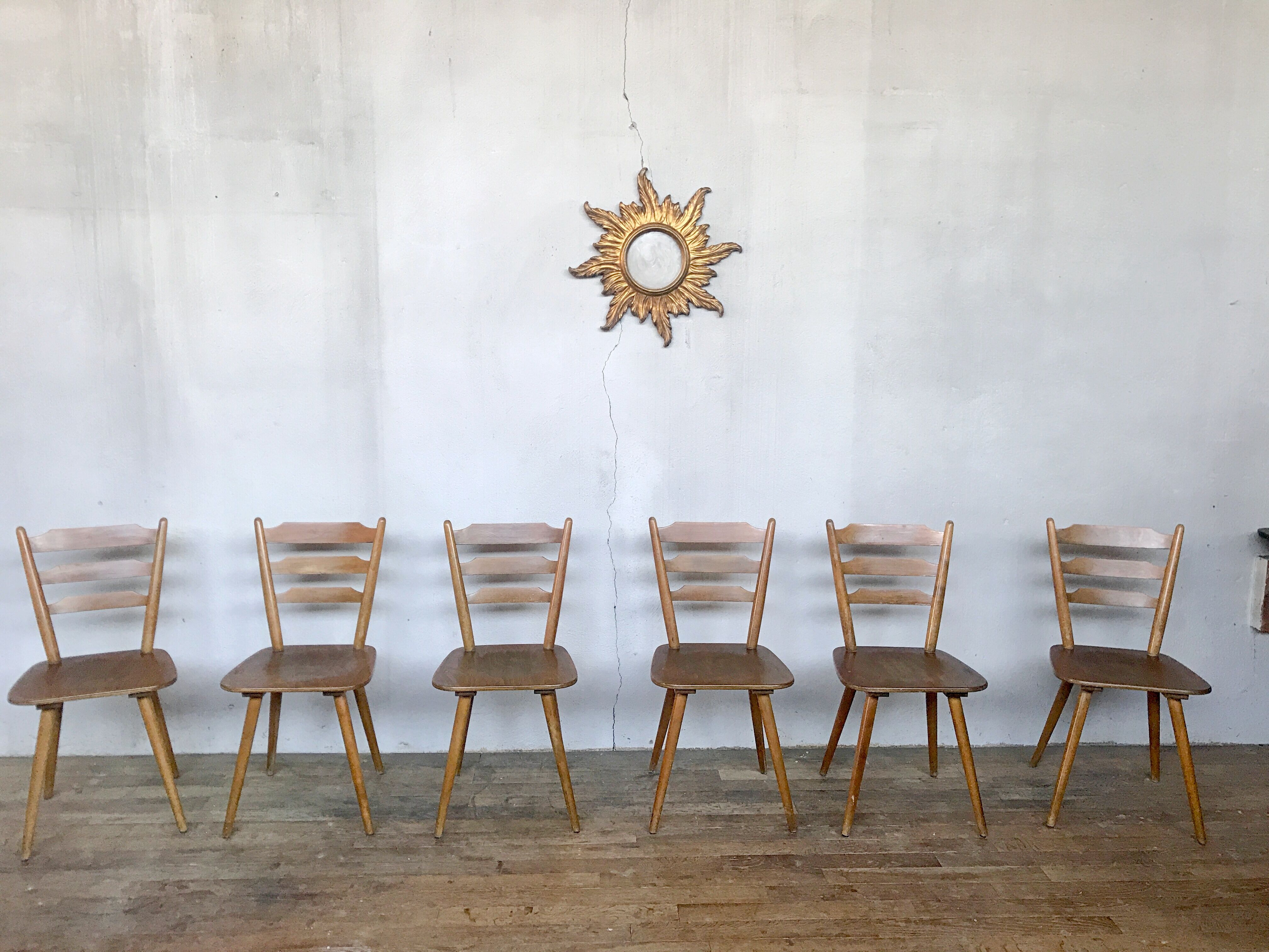 Series of 6 Scandinavian chairs or vintage wooden bistro