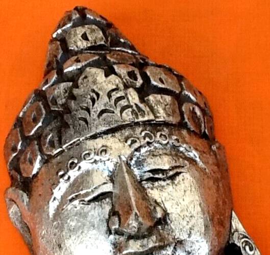 Hanging mask Carved wood Indonesia (Bali) Buddha face