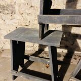 3 low blue-grey stools