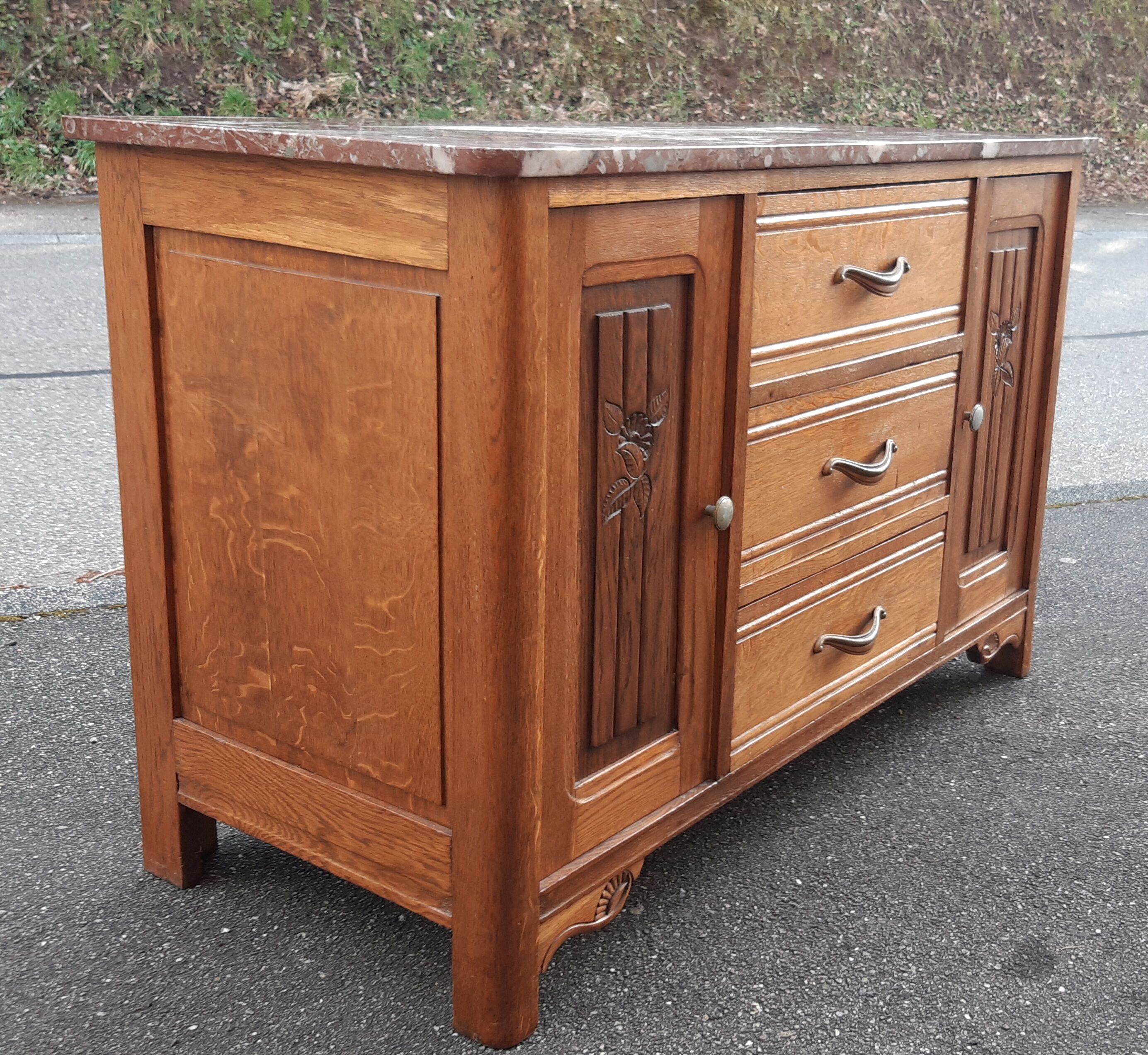 Commode art déco marbre et chêne